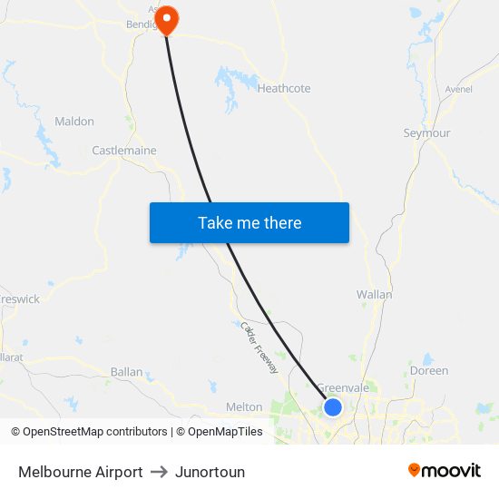 Melbourne Airport to Junortoun map