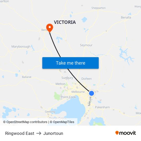 Ringwood East to Junortoun map