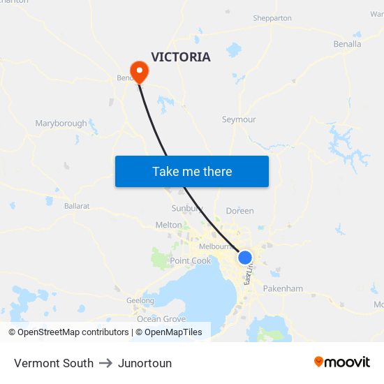 Vermont South to Junortoun map
