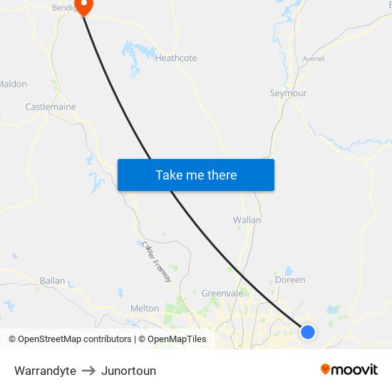 Warrandyte to Junortoun map