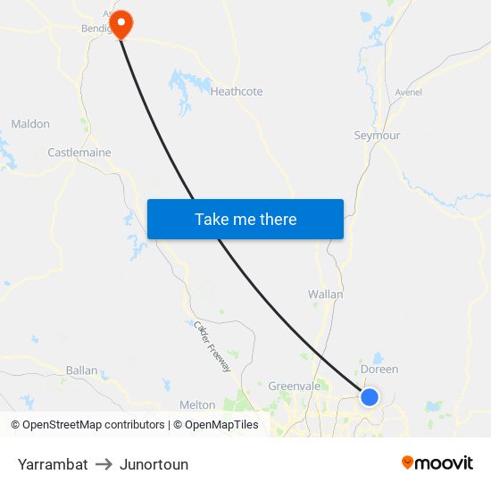 Yarrambat to Junortoun map