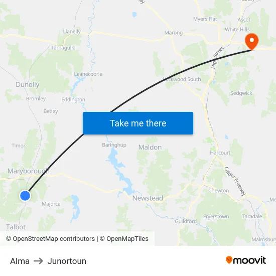 Alma to Junortoun map