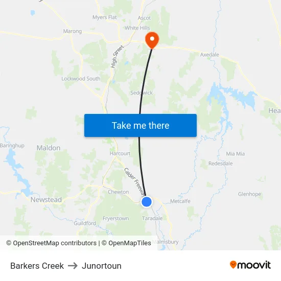 Barkers Creek to Junortoun map