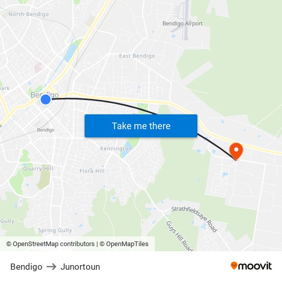 Bendigo to Junortoun map