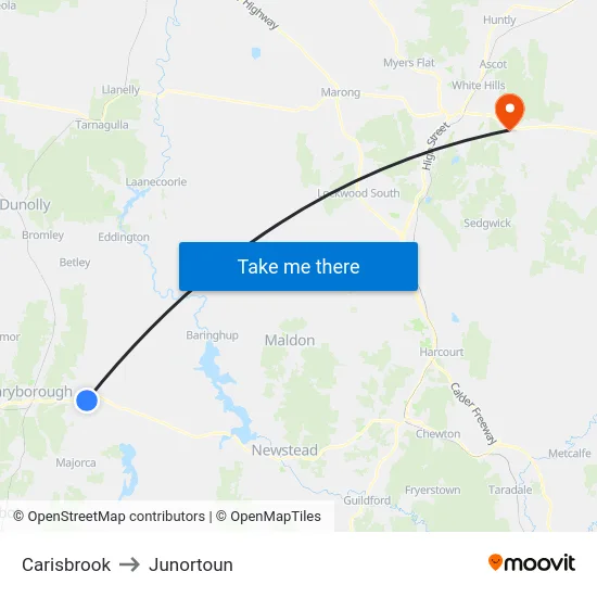 Carisbrook to Junortoun map