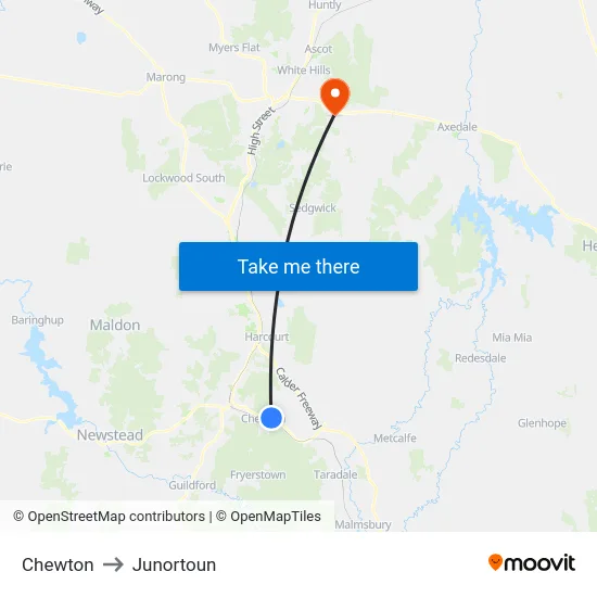 Chewton to Junortoun map