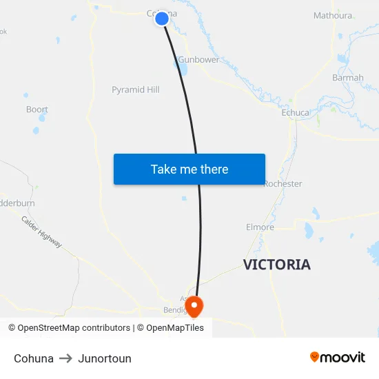 Cohuna to Junortoun map