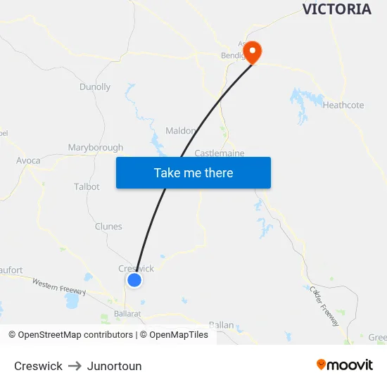 Creswick to Junortoun map