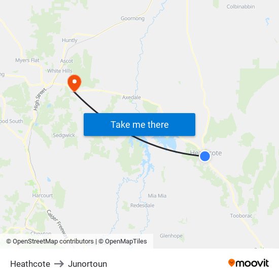 Heathcote to Junortoun map