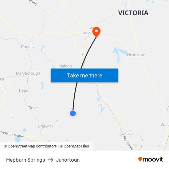 Hepburn Springs to Junortoun map