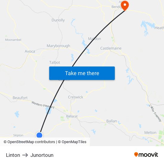 Linton to Junortoun map
