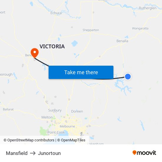 Mansfield to Junortoun map