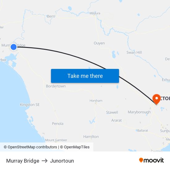 Murray Bridge to Junortoun map