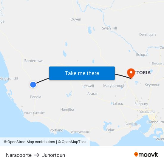 Naracoorte to Junortoun map