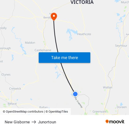 New Gisborne to Junortoun map