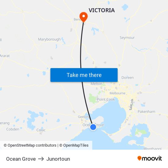 Ocean Grove to Junortoun map