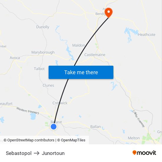 Sebastopol to Junortoun map