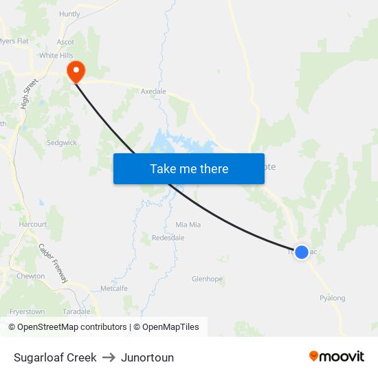 Sugarloaf Creek to Junortoun map