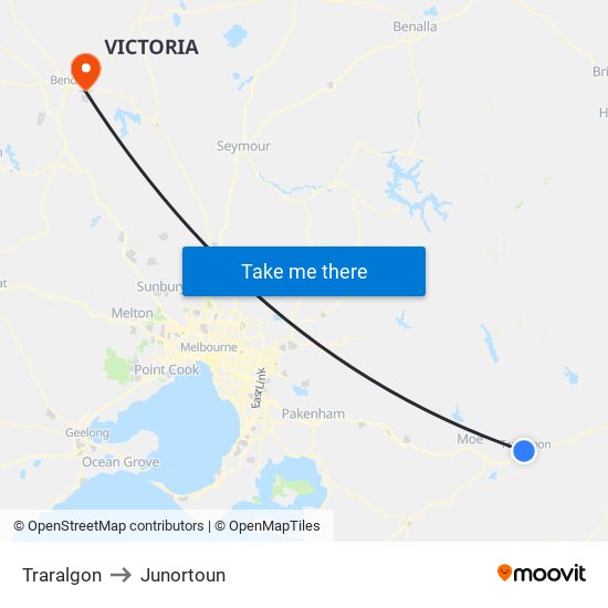 Traralgon to Junortoun map