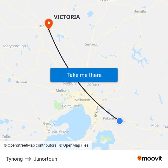 Tynong to Junortoun map