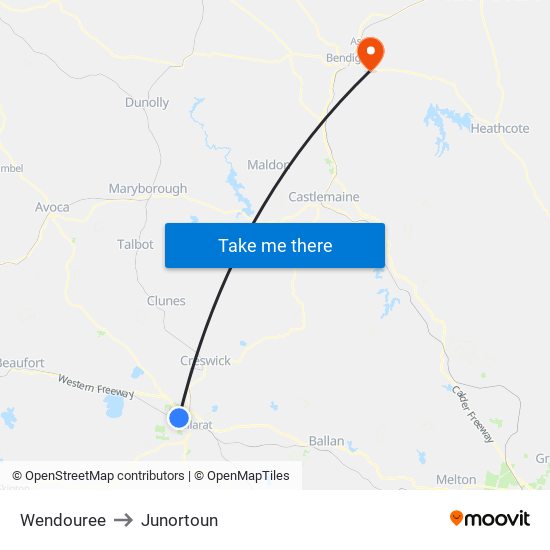 Wendouree to Junortoun map