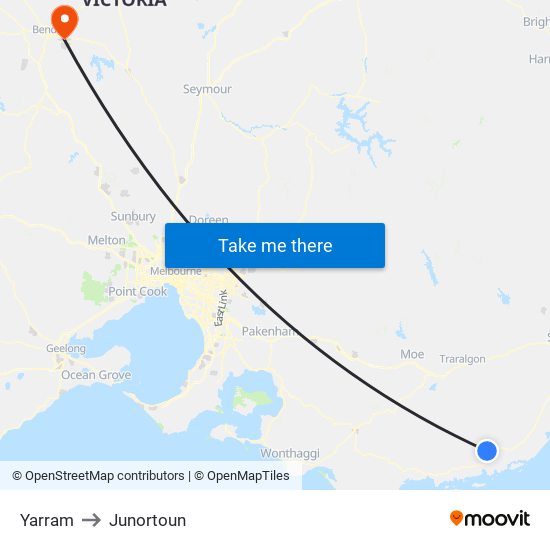 Yarram to Junortoun map