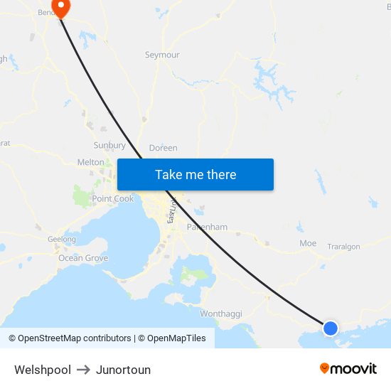 Welshpool to Junortoun map