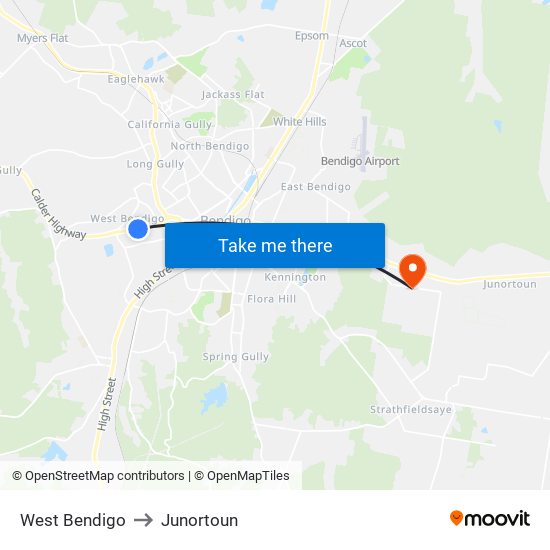 West Bendigo to Junortoun map