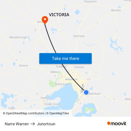 Narre Warren to Junortoun map