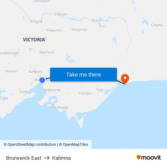 Brunswick East to Kalimna map