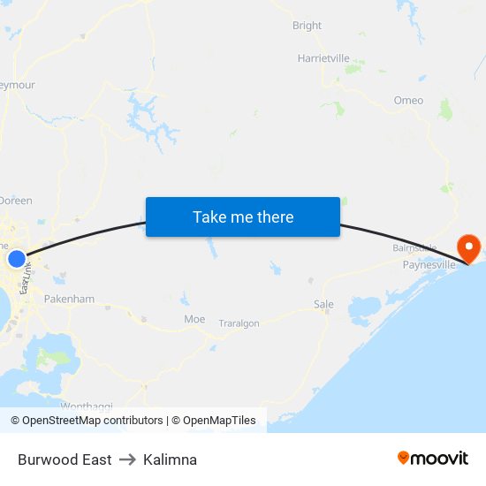 Burwood East to Kalimna map