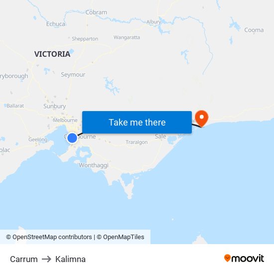 Carrum to Kalimna map