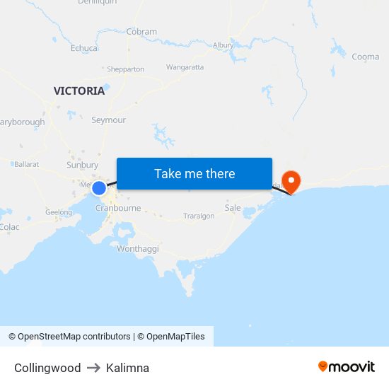 Collingwood to Kalimna map