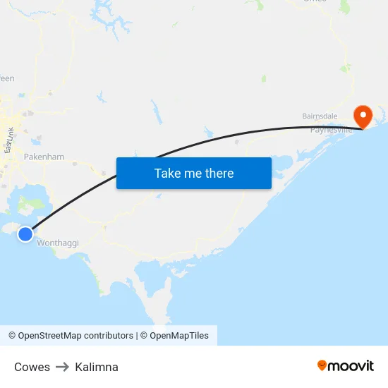 Cowes to Kalimna map