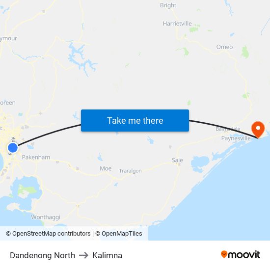 Dandenong North to Kalimna map