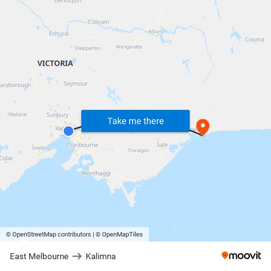 East Melbourne to Kalimna map