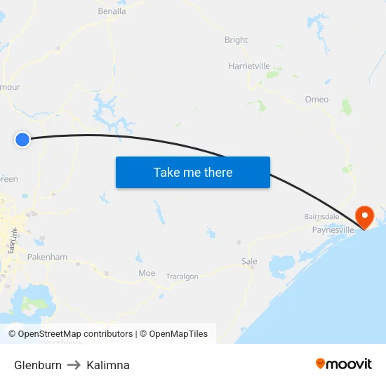 Glenburn to Kalimna map