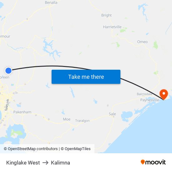 Kinglake West to Kalimna map