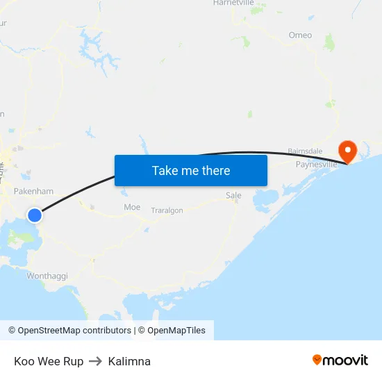 Koo Wee Rup to Kalimna map