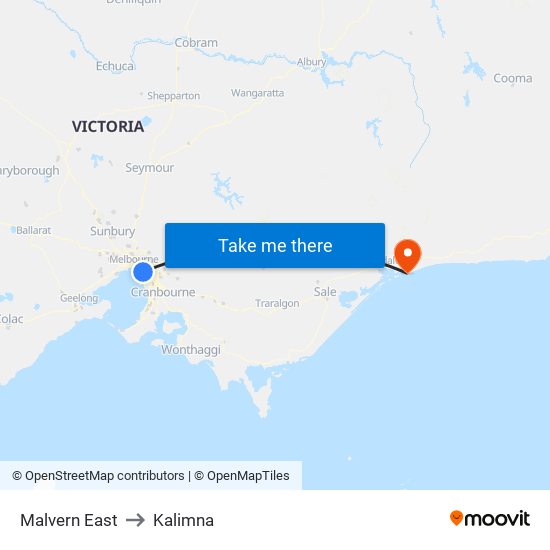 Malvern East to Kalimna map