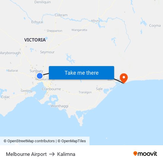 Melbourne Airport to Kalimna map