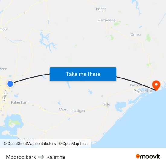Mooroolbark to Kalimna map