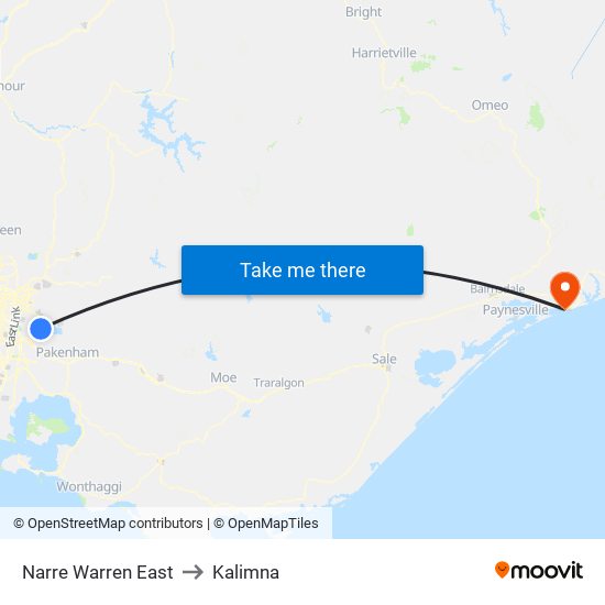 Narre Warren East to Kalimna map