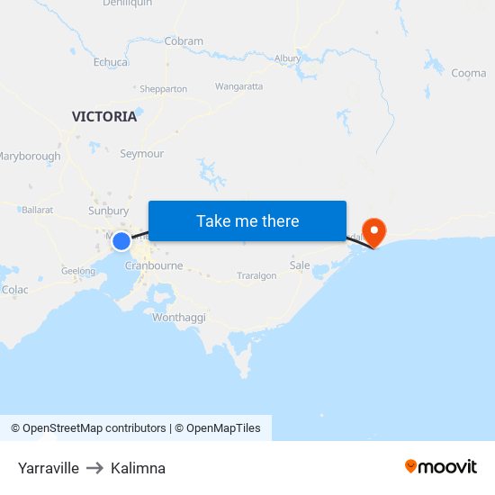 Yarraville to Kalimna map