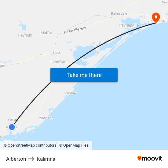 Alberton to Kalimna map