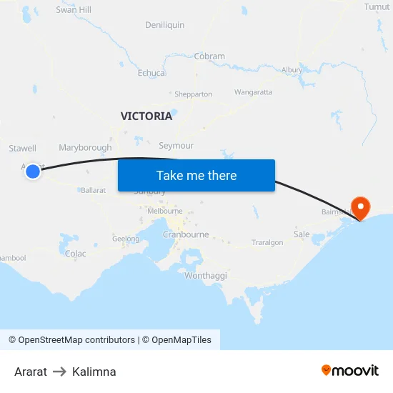 Ararat to Kalimna map