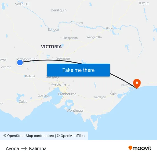 Avoca to Kalimna map