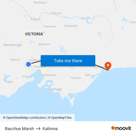 Bacchus Marsh to Kalimna map