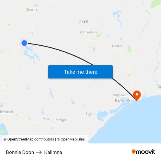 Bonnie Doon to Kalimna map