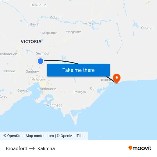 Broadford to Kalimna map